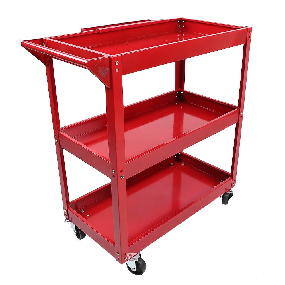 Ausla Carrello Portautensili Carrello Portautensili in Acciaio a 3 Livelli, capacità 100 Kg, 84 X 41 X 79 Cm, con Maniglia per Montaggio Laterale e 4 Ruote per Officina, Garage, Riparazione, Deposito