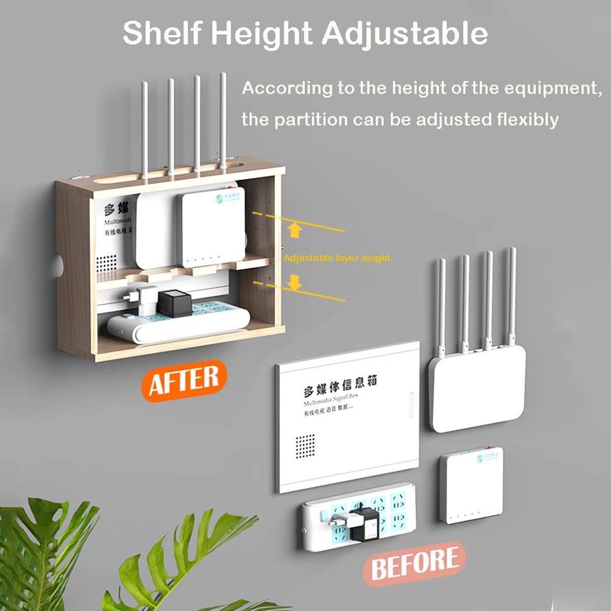Kabellose Router Aufbewahrungsbox Holz Deko Abdeckung Wohnzimmer Halter Kabelsteckdose Versteck mit Tür/Grau Innendurchmesser 45cm