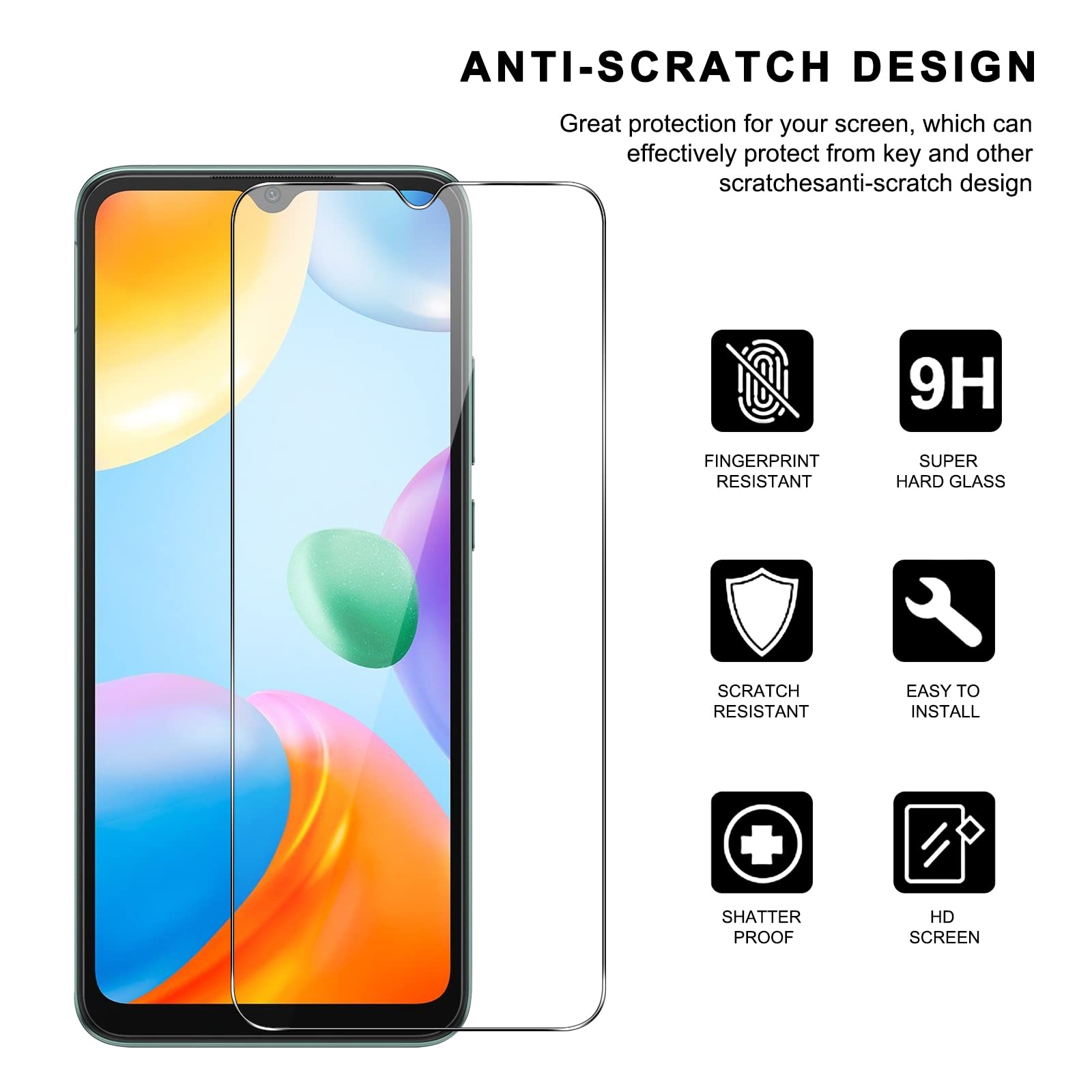 Pnakqil Szkło hartowane do Xiaomi Redmi 10C / Xiaomi Poco C40 [2 sztuki], folia ochronna ekranu HD, twardość 9H, ultra przezroczysta, odporna na zarysowania, bez pęcherzyków, szybka do ekranu Xiaomi