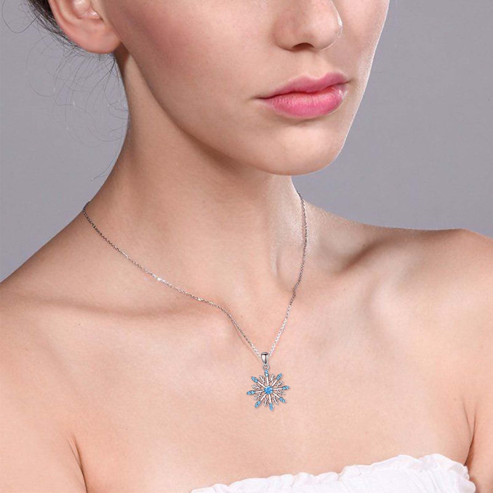 INFUSEU Collana Fiocco Di Neve, 925 Sterline Argento La Ragazza Della Neve Pendente Fiocco Di Neve In Zirconia Cubica Gioielleria Collana Elegante Donna