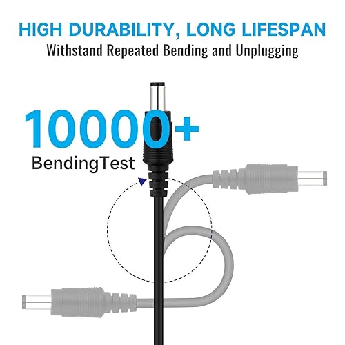 Miniatura 4 de Paquete de 2 cables de extensión de alimentación de 32.8 ft, 33 pies, CC 12 V 0.083 in x 0.217 in, compatible con adaptador de fuente de