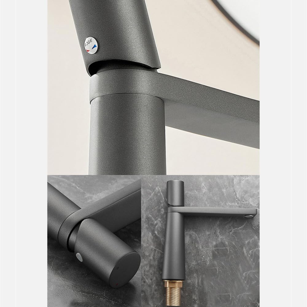 Grifo de lavabo Fregadero de baño Monomando Agua fría y caliente Grúa Mezclador de lavado Grifo Grifo montado en cubierta, Negro (Corto)