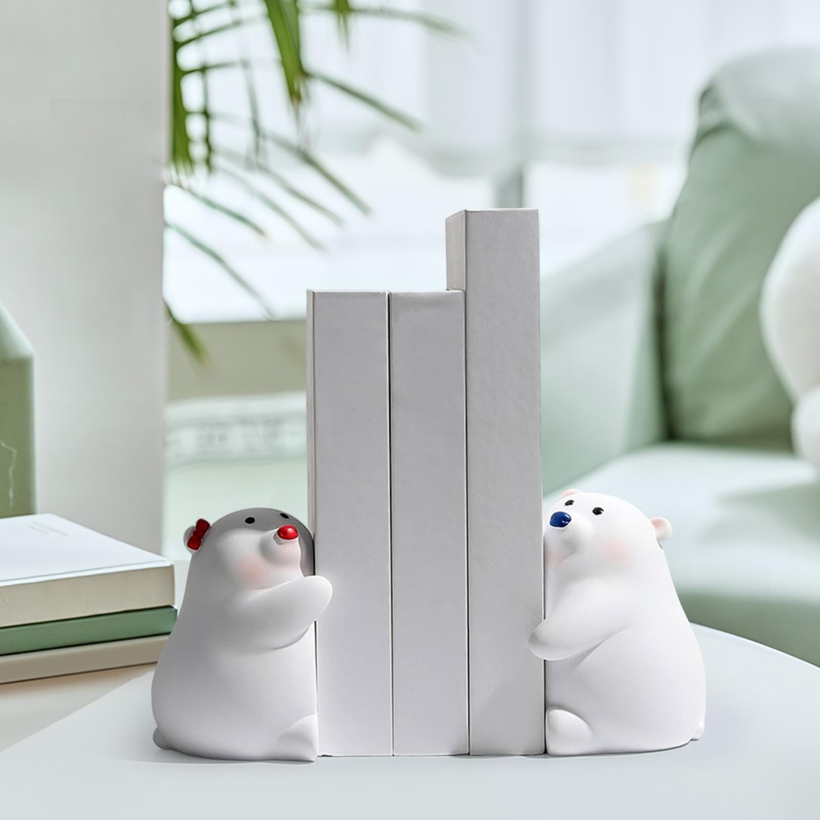 Garende Set of 2 Bear Bookends for Shelves and Desks, Animal Figurines for Home, red Blue