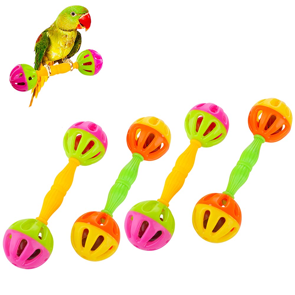 DQITJ 4 Pack Bird Barbell Dumbell Foot Toy for Small Bird Parrot Green Cheek Parakeet Cockatiel Conure Love Birds