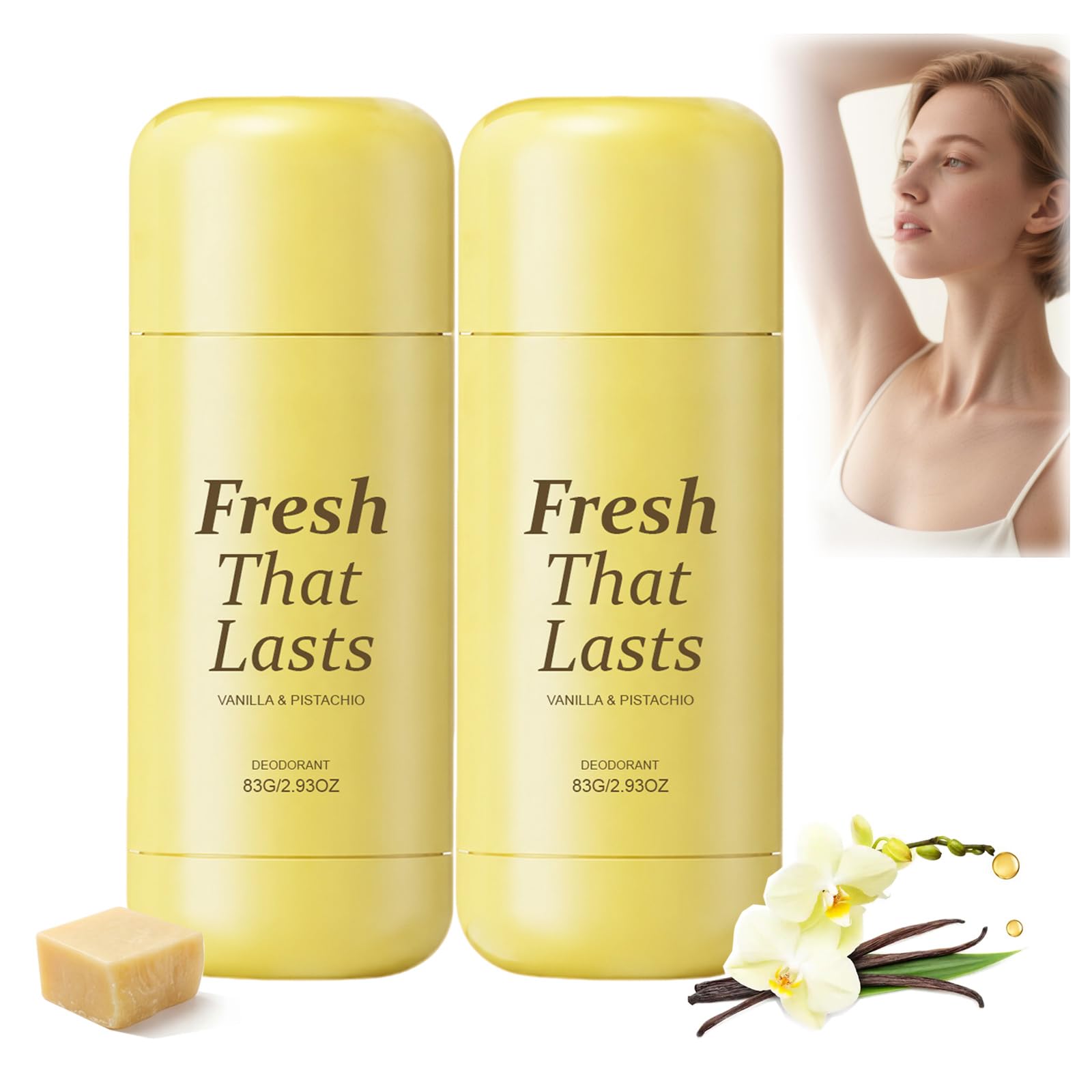 Fresh That Lasts Dezodorant w sztyfcie, waniliowy pistacjowy dezodorant w sztyfcie dla mężczyzn i kobiet, dla promiennej cery, redukuje cienie pod pachami i nierównomierny odcień skóry (2 szt.)