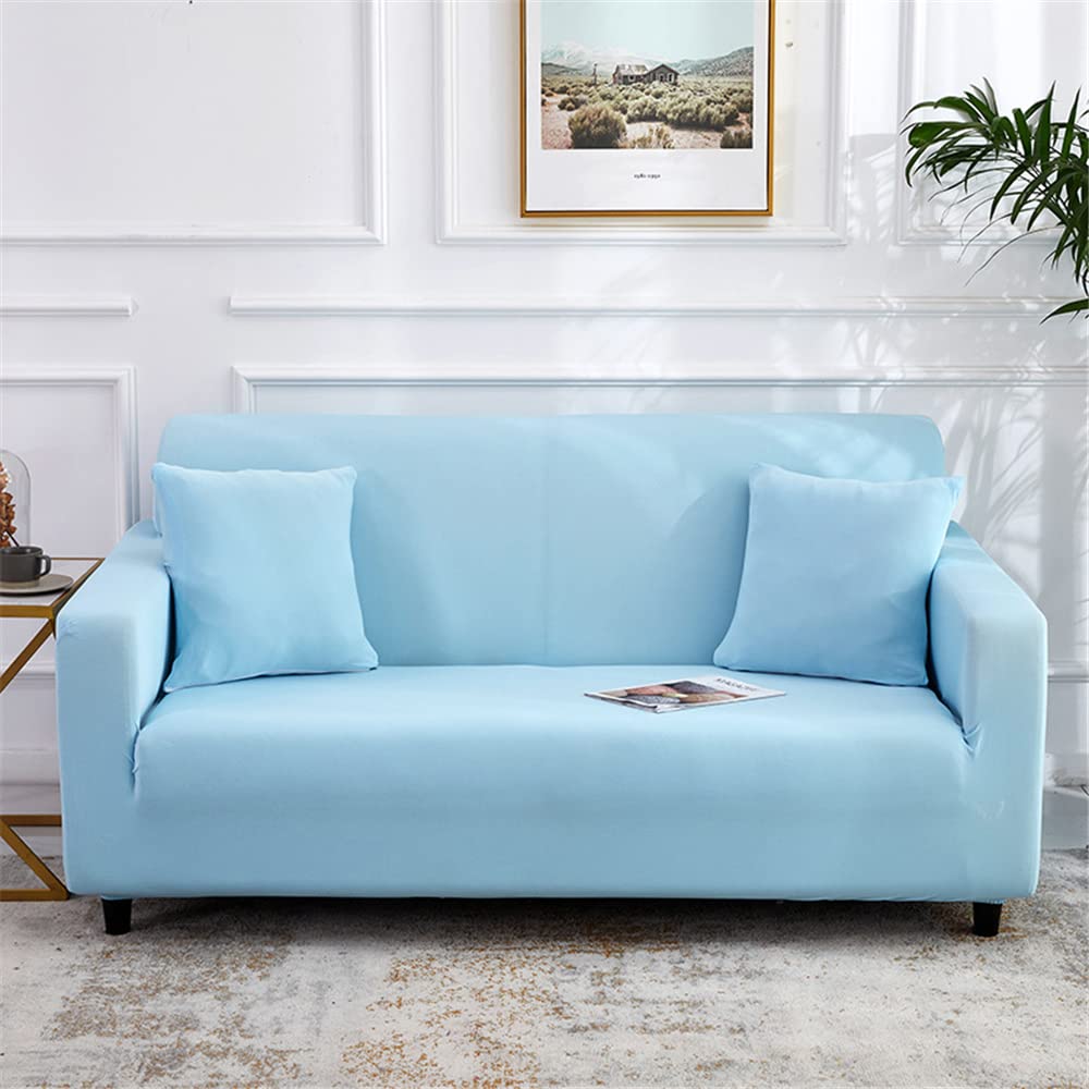 Housse de canapé extensible 3 places bleu lavable et élastique