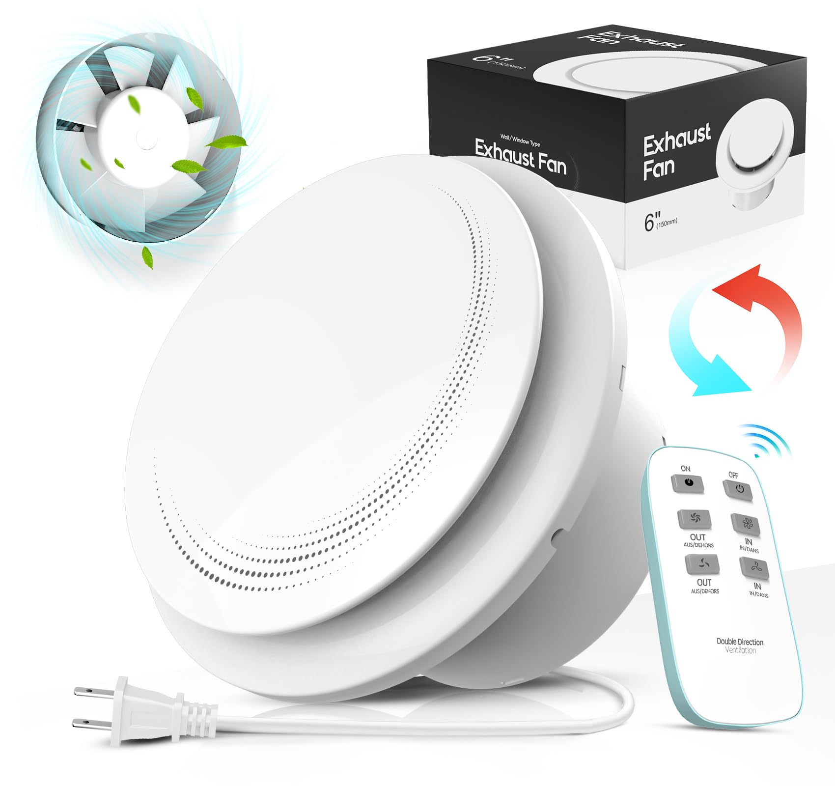 6 Inch Exhaust Fan with Remote Upgrade Powerful 2 Way 2 Speed Bathroom Exhaust Fan Energy Saving Low Noise Ventilation Fan Easy Install on Wall Window Ceiling in Bathroom Kitchen Garage