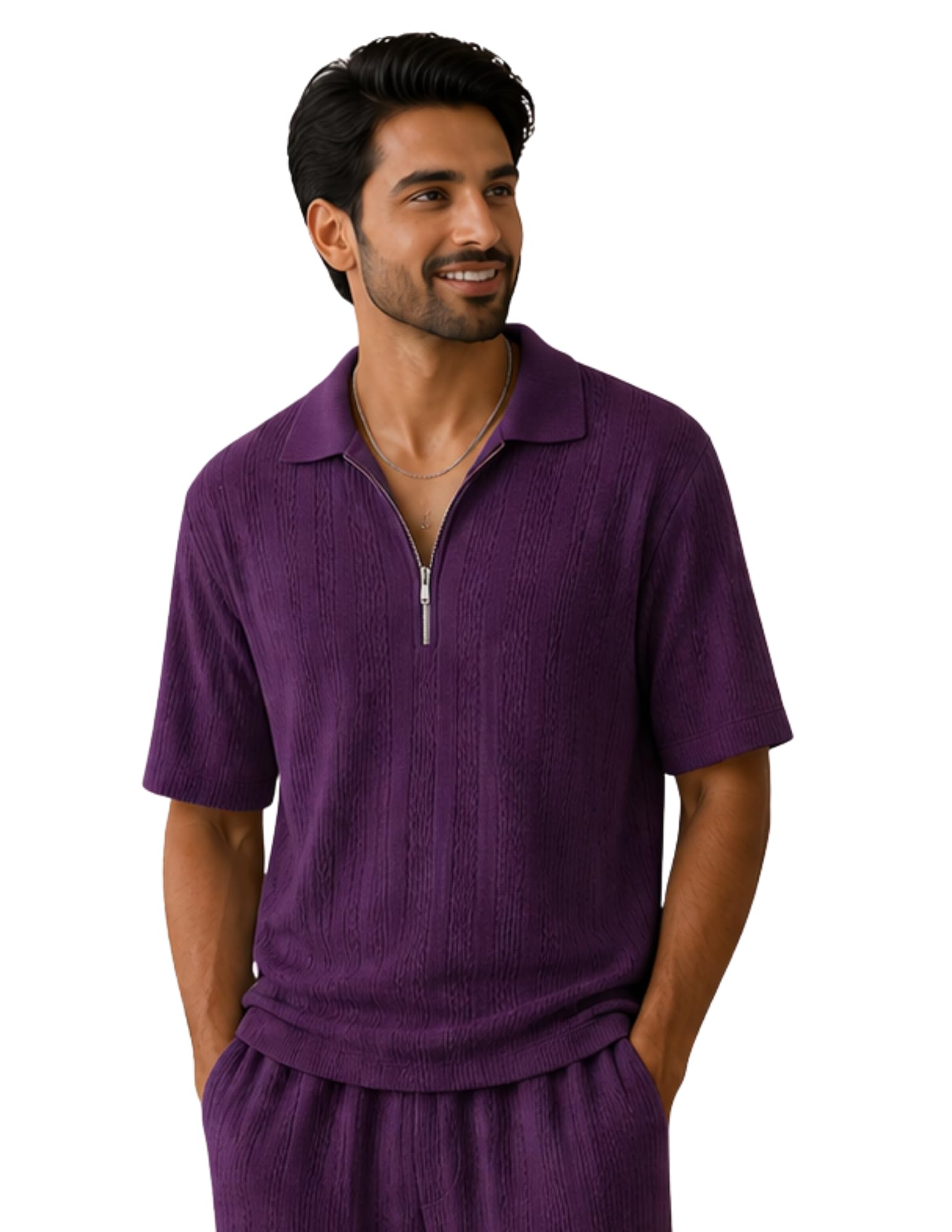 be crazy Men's Textured Half Sleeve Zip Polo T-Shirt-picture-20