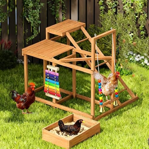 Image of Chicken Perch with Swing Xylophone Removable Feeder /Bath Wooden Roosting Bar Toy for Farms Easy to Clean