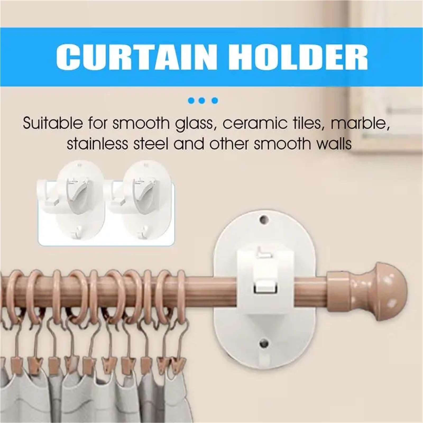 Lot de 10 supports de tringle à rideaux auto-adhésifs robustes pour salle de bain, chambre à coucher (blanc)