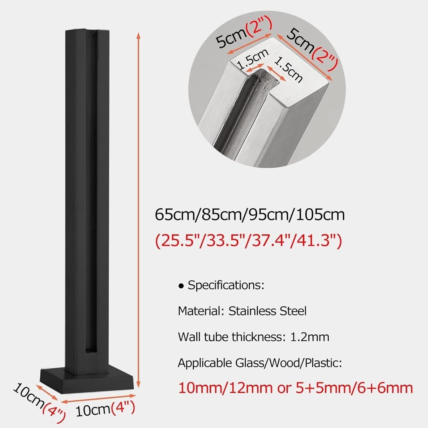 Ringhiera in acciaio inox per esterni, patio, balcone, piscina, terrazza, 85 cm, finitura nera, certificato CE, ideale per sicurezza e stile