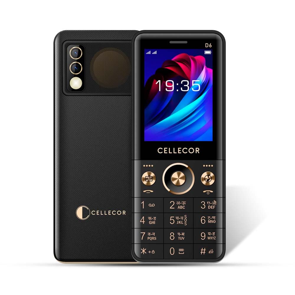 cellecor d6 dual sim gsm feature phone with big battery 2500 mah| disco torch light|wireless fm|auto call recording|rear camera (2.4" display) - black