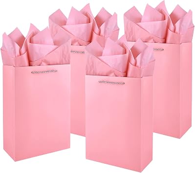 Jutieuo 10 Pack Pink Gift Bags with Tissue Paper, 8" x 4" x 11" Medium Gift Bags with Handles for Birthday Party, Baby Shower, Wedding, Holiday