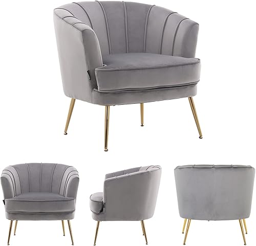 Miniatura 62 de Artechworks Silla moderna de terciopelo con patas doradas para sala de estar, dormitorio, oficina en casa, silla de club con respaldo copetudo,