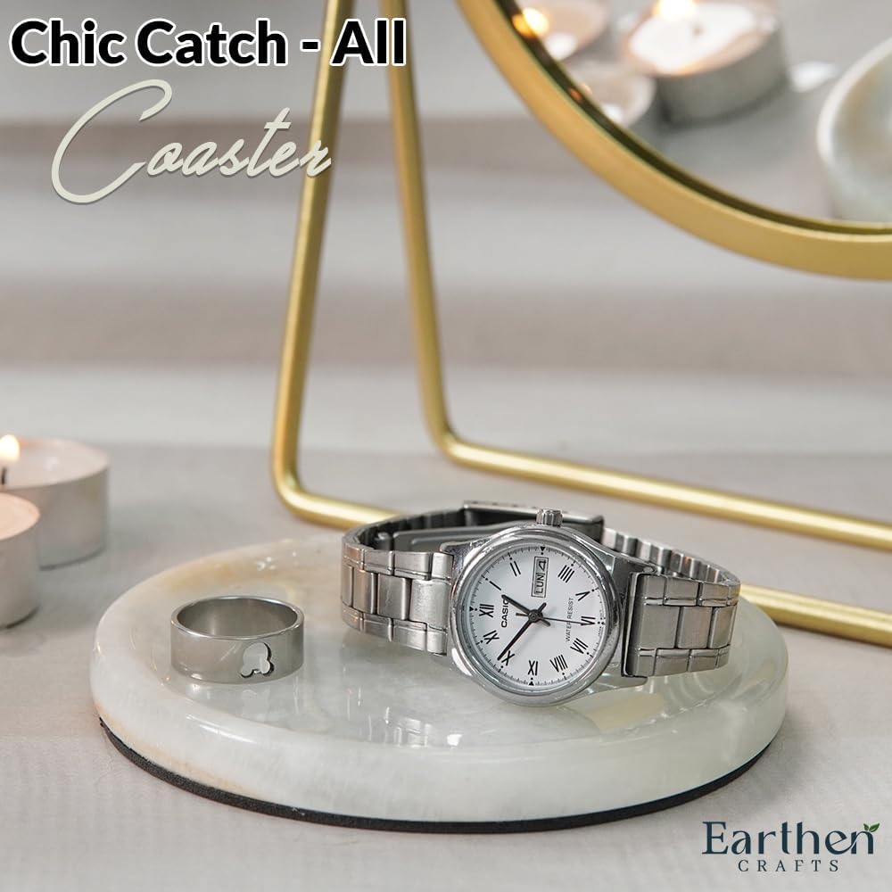 Marble Coasters Set of 4 Cream Onyx & 3" Beige Butter Keeper – Natural Stone Round Drink Coasters for Mug & Glass, Coffee Table Decor with Mini French Butter Dish with Lid,Stone Butter