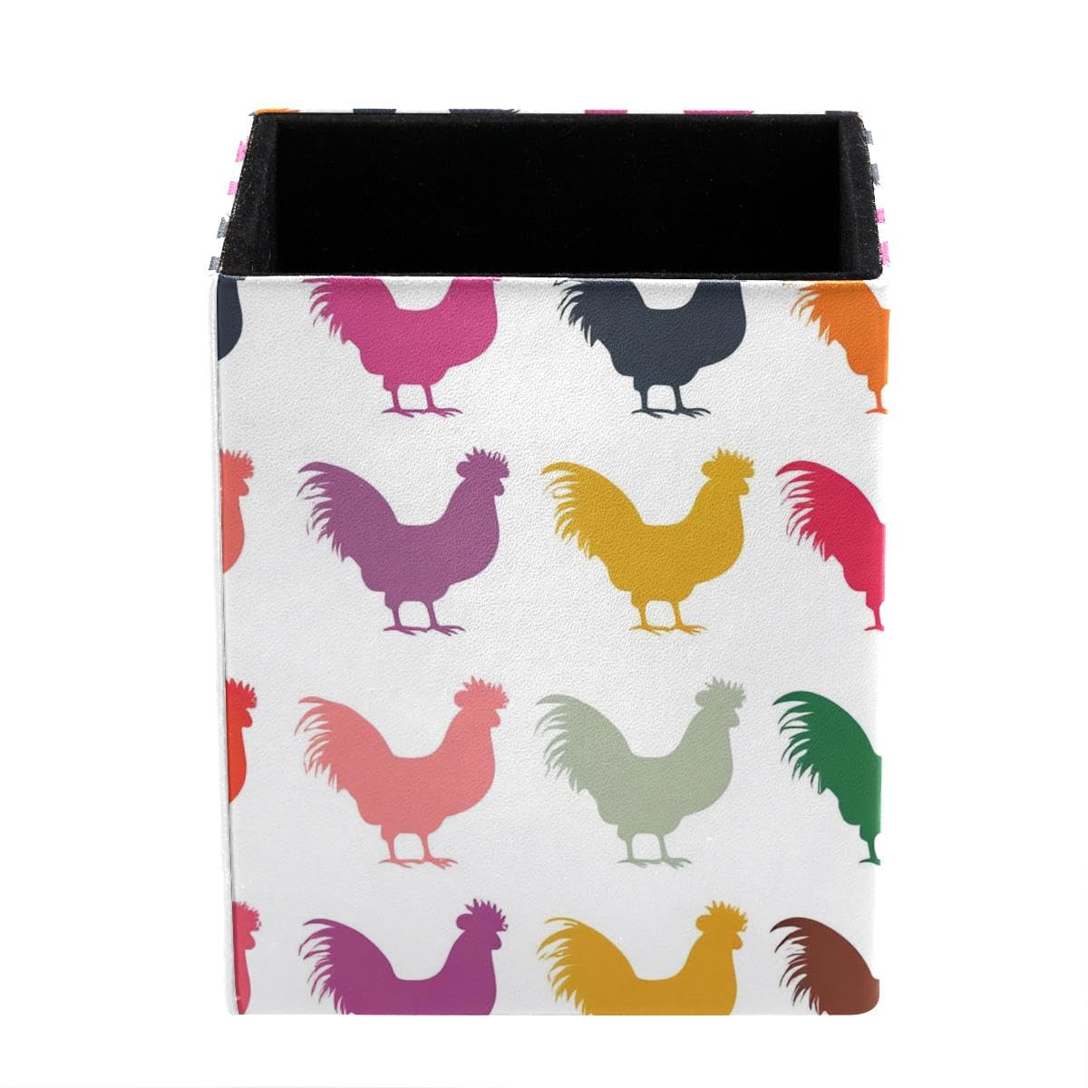 HEOEH Rooster Pen Holder Pen Pot, Square Pencil Cup for Desk