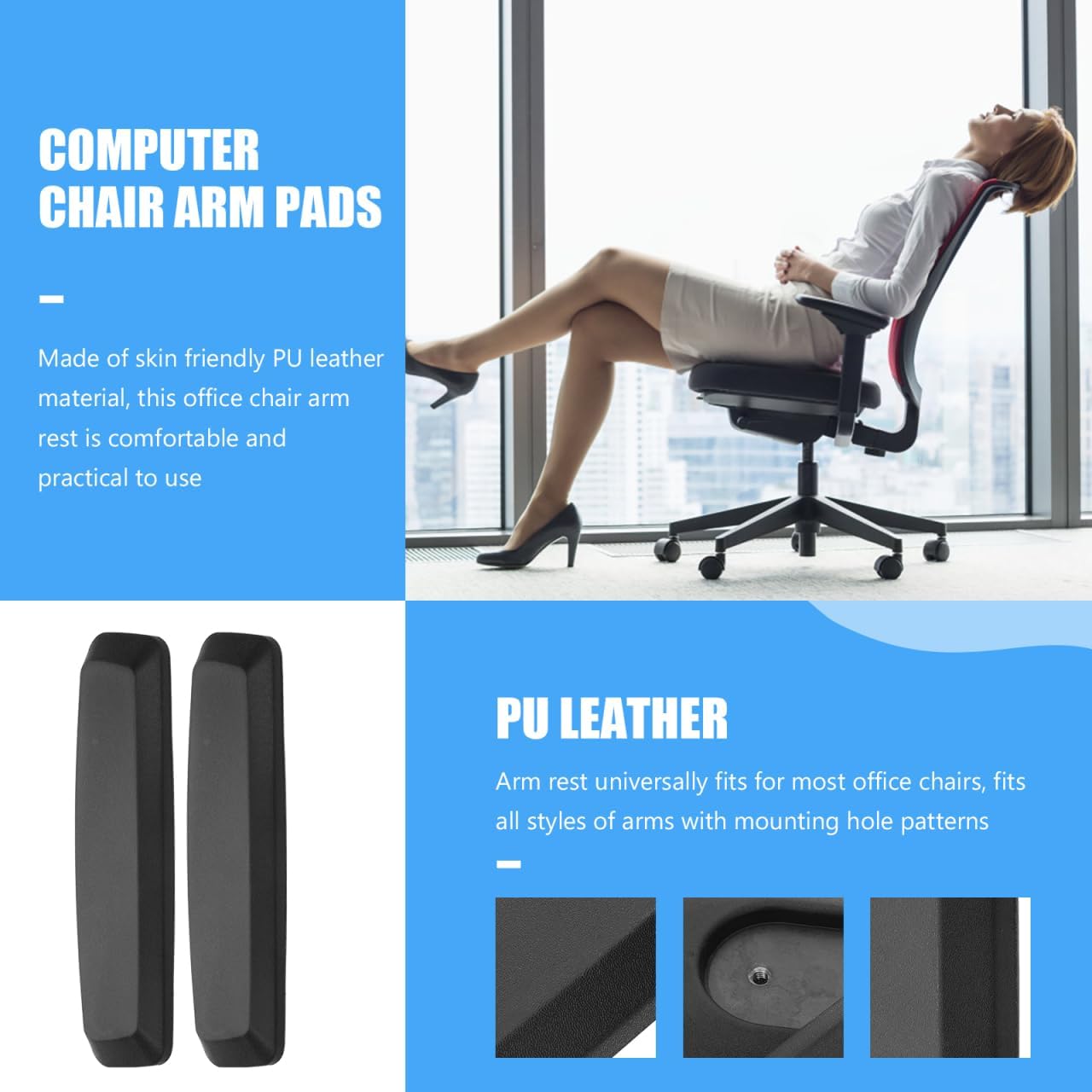 Rotating Lifting Armrest Replacement for Office Chairs Pu Leather Arm Rest Pads Comfortable Adjustable Computer Chair Armrest Parts