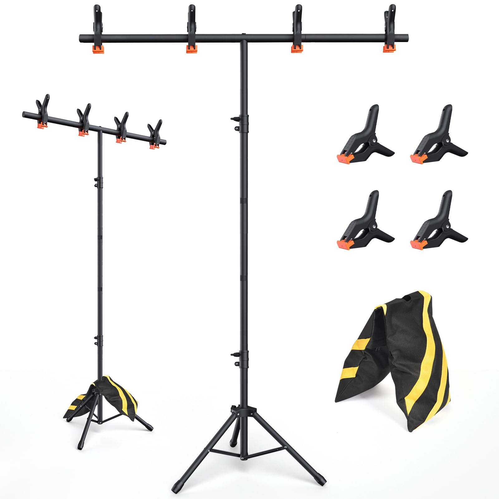 T-Shape Backdrop Stand 6.5x3.2FT(HxW), Adjustable Green Screen Backdrop Stand kit Background Holder with 4 Spring Clamps, Sturdy Photo Stand for Party, Photography, Video, Studio