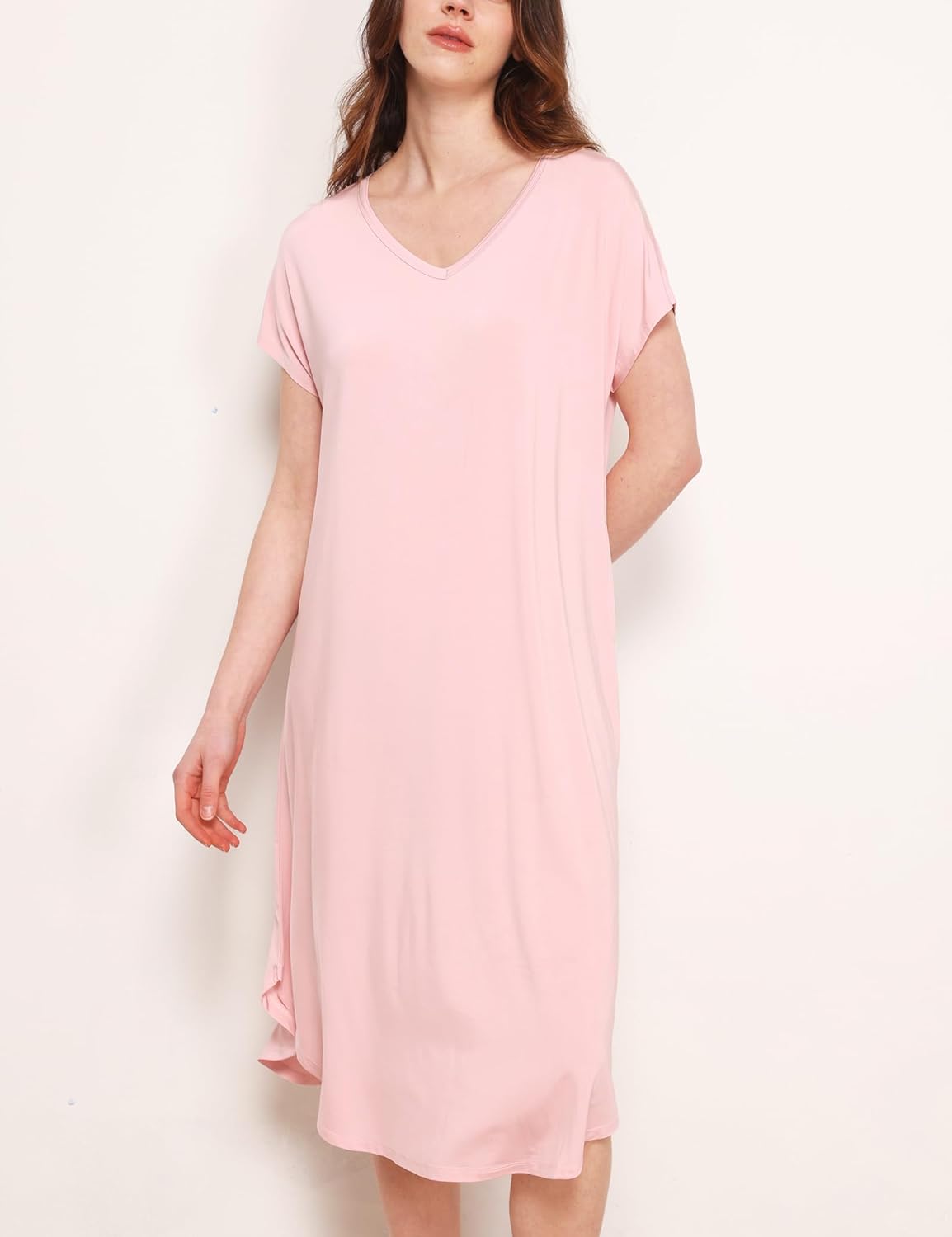 GYS Premium Bamboo Viscose Women's Nightgowns Short Sleeve V Neck Summer Pajama Dress - Image 4