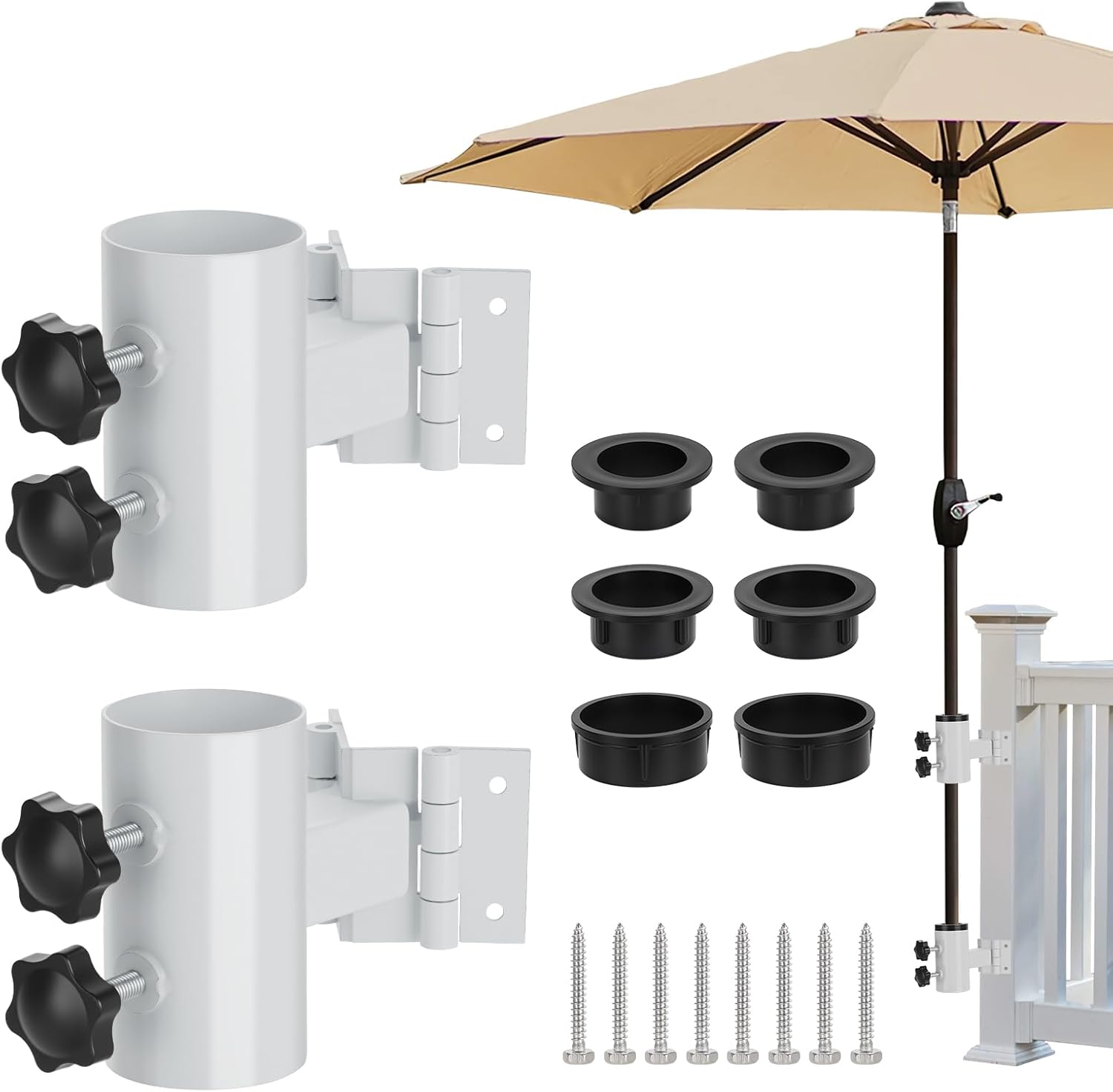Patio Umbrella Stand Base - Enhanced Deck Umbrella Mount Outdoor, in Wood Ground Flag Pole Holder, Adjustable Patio Table Umbrella Stand Outside for Garden Backyard Balcony Poolside (B:White)
