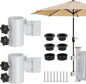 Patio Umbrella Stand Base - Enhanced Deck Umbrella Mount Outdoor, in Wood Ground Flag Pole Holder, Adjustable Patio Table Umbrella Stand Outside for Garden Backyard Balcony Poolside BWhite