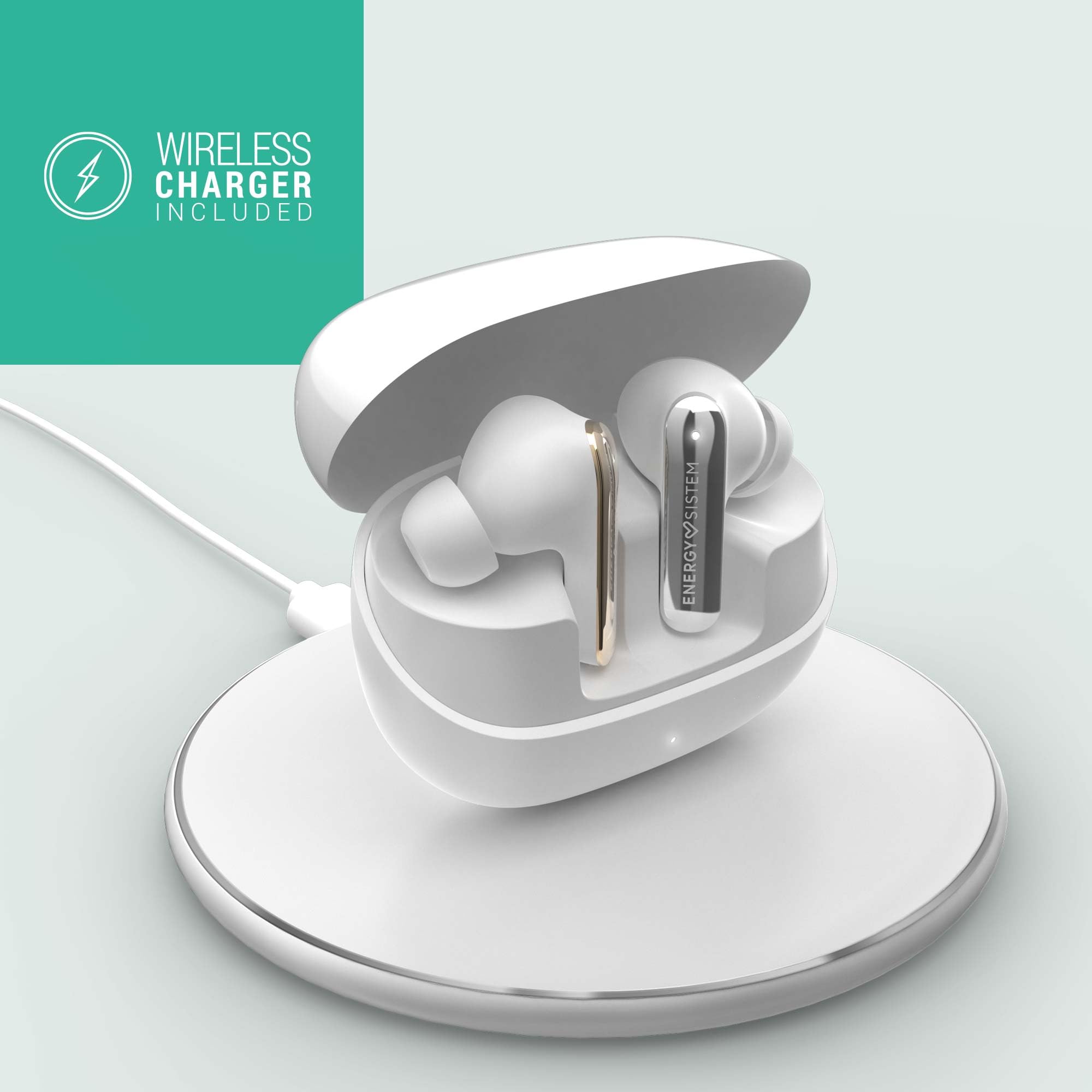 Energy Sistem Serenity ANC Ultra – Zestaw słuchawkowy Bluetooth z hybrydową redukcją szumów ANC do -35 dB, 25h baterii, ładowanie bezprzewodowe Qi, wodoodporność IPX4 i wykonane z tworzywa sztucznego