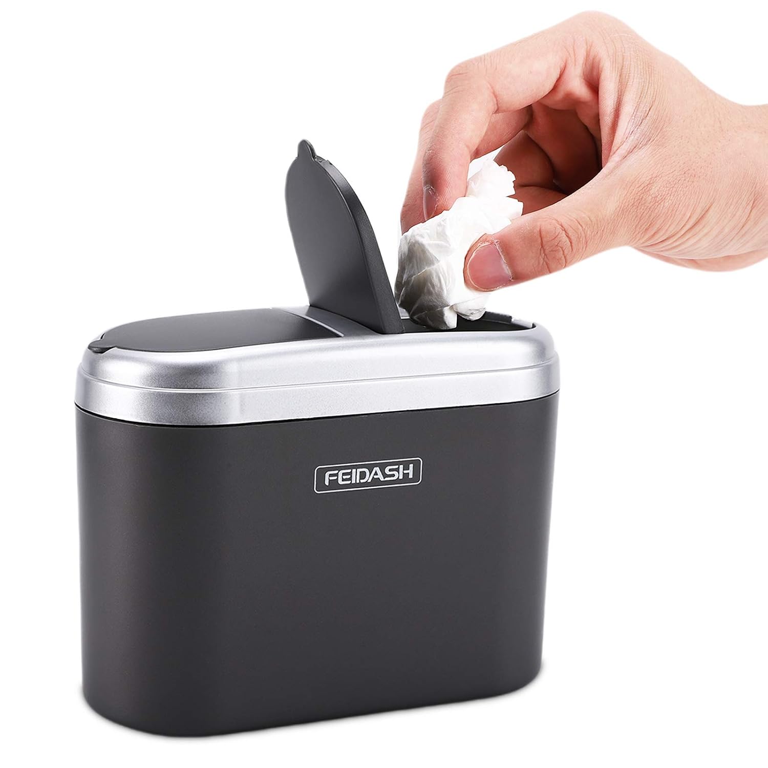 Accmor Car Trash Can, 0.8L Mini Auto Car Vehicle Garbage Dust with Double Cover, Trash Rubbish Can(Silver)