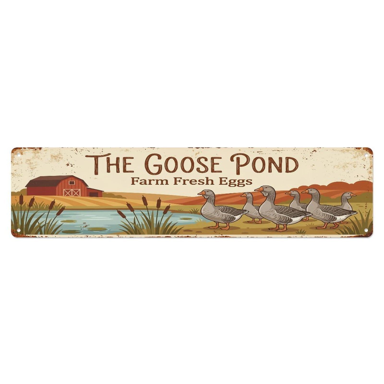 Metal Tin Sign Vintage Toulouse Goose Farm Scene Fresh Eggs