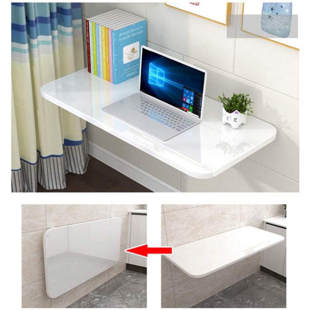Table pliante murale blanche 60x50 cm, bureau d'ordinateur rabattable