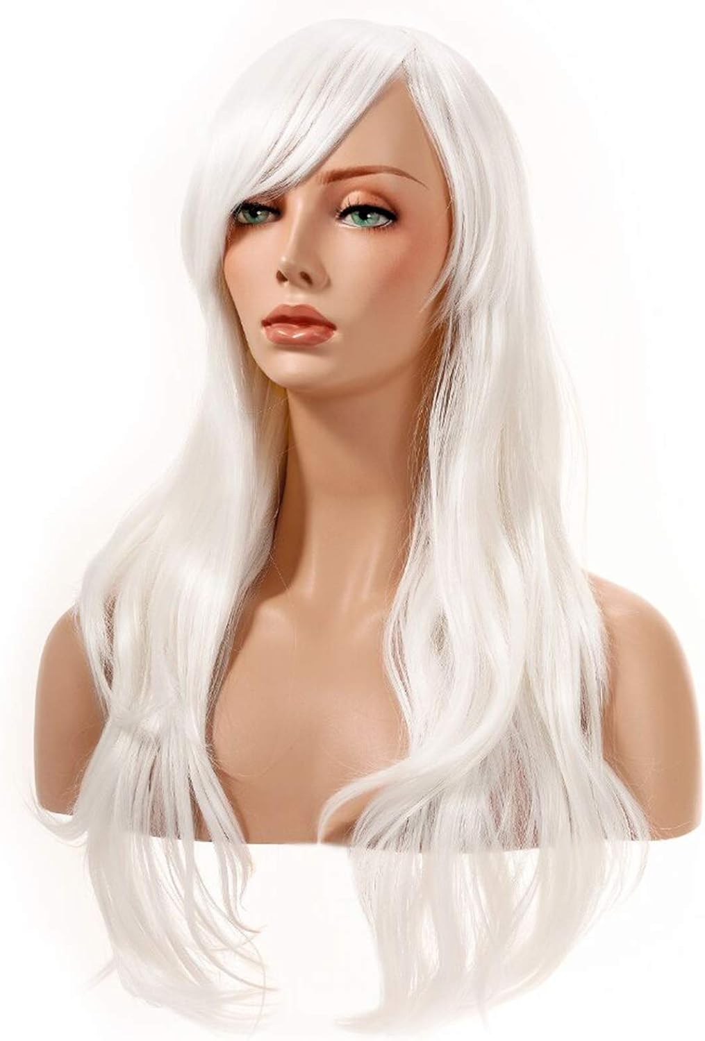 YOPO 28" Wigs White Long Big Wavy Hair Women Cosplay Party Costume