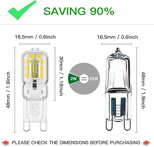 Miniatura 3 de Bombilla LED G9 de 2 W, equivalente a halógeno de 20 W, base G9 bi pines, 4000 K, blanco natural, no regulable, bombilla de ángulo de haz de 360 CA