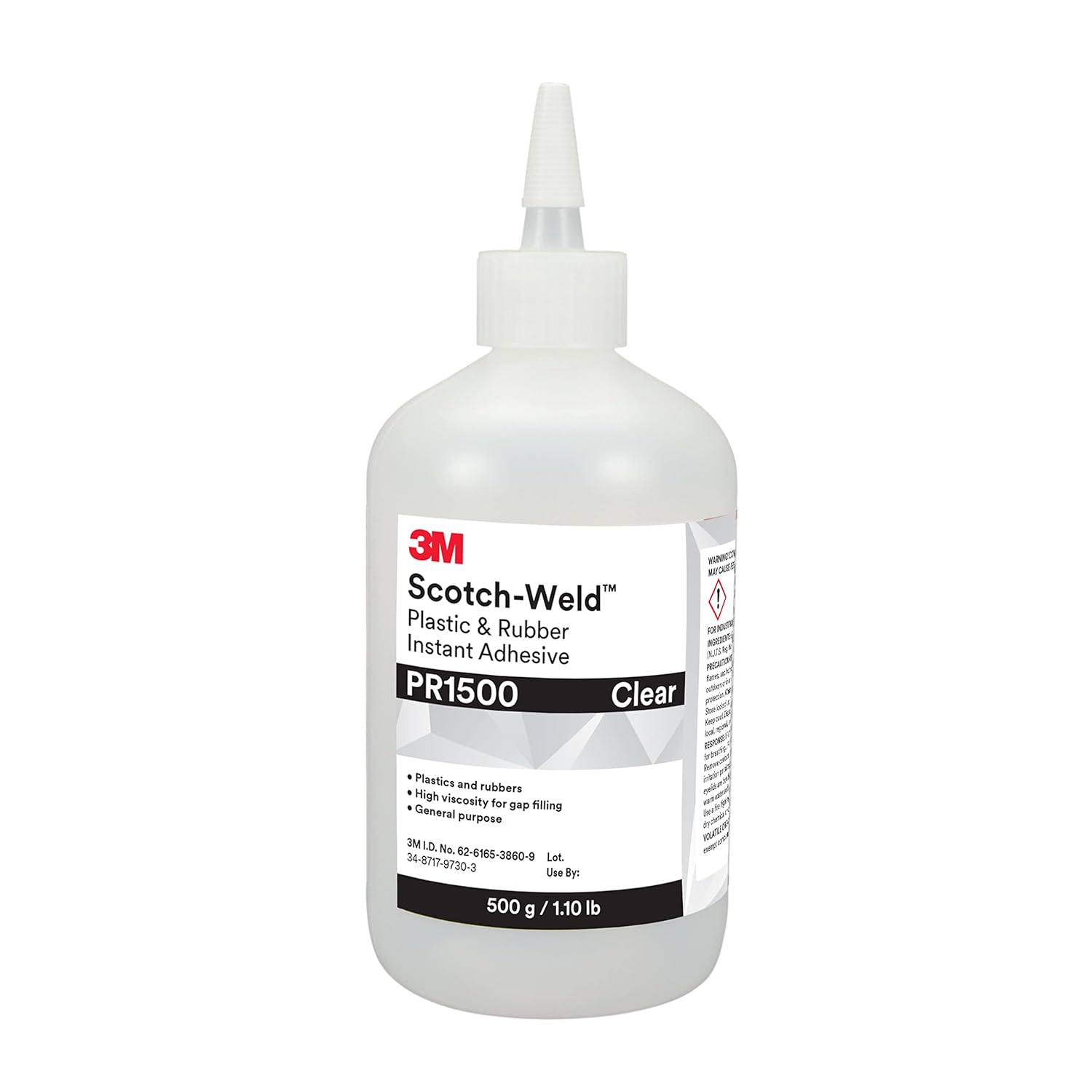 3M Scotch-Weld Plastic and Rubber Instant Adhesive PR1500, Clear, 500 Gram Bottle