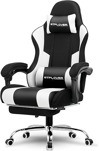 Miniatura 18 de GTPLAYER Silla para videojuegos, silla de computadora con reposapiés y soporte lumbar, silla de juego ajustable en altura con asiento giratorio