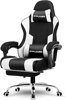 GTPLAYER Gaming Chair, Ergonomic Office Chair, with Massaging Footrest and Lumbar Support, Adjustable Backrest 90-135°, Ca…