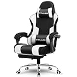 GTPLAYER Gaming Chair, Computer Chair with Footrest and Lumbar Support, Height Adjustable Game Chair with 360°-Swivel Seat and Headrest and for Office or Gaming (Fabric, Black White)