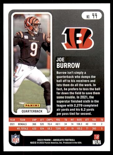Miniatura 2 de JOE BURROW 2022 Panini Absolute 44 NM-MT NFL Football Bengals