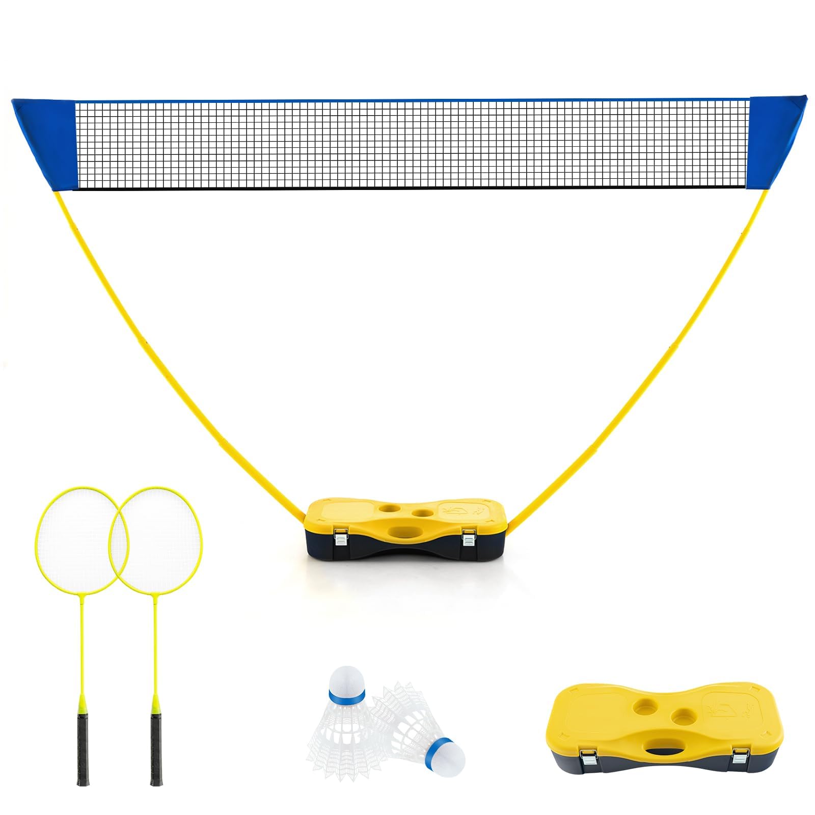 GYMAX Badmintonnetz mit Ständer, Badminton Set mit Netz, Schläger, 2 Federbälle & Aufbewahrungsbox, Spaß für jung und alt, Volleyballnetz Garten für Volleyball, Badminton & Tennis