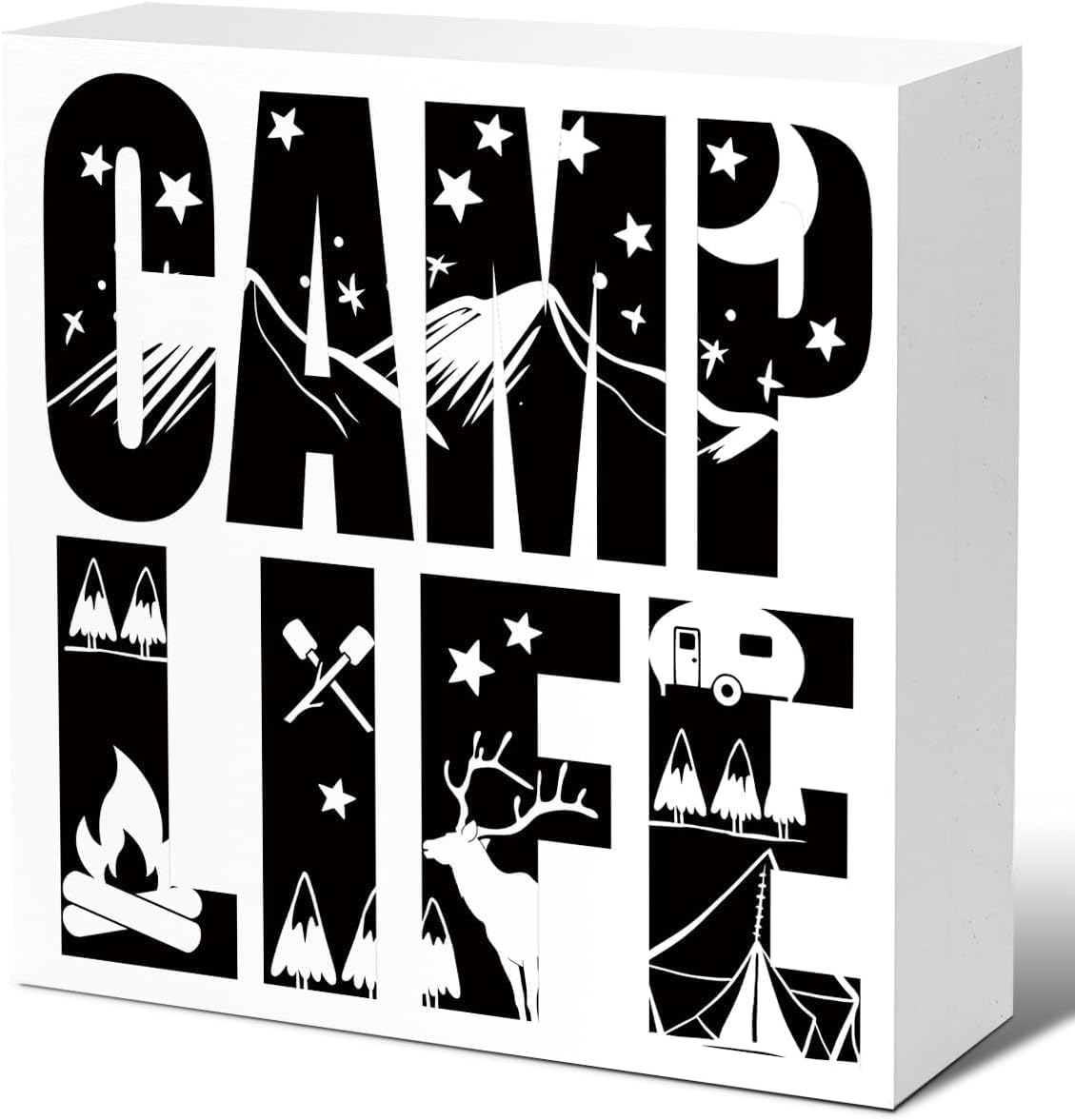 Funny Camping Wooden Plaque Signs Desk Decor Camp Life Idea Camping Signs for Campers Home Tent Hotels Shelf Table Decoration Rustic Camping Signs Decor 5x5 Inch