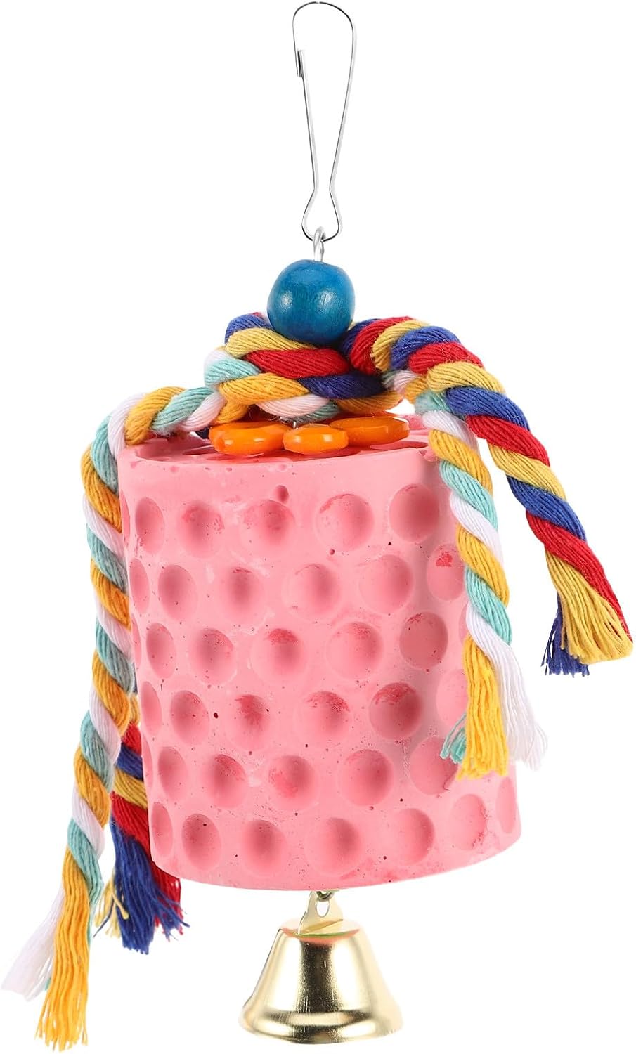 Bird Beak Grinding Stone with Bell for Parrots and Parakeets Natural Mineral Block Chew for Bird Beak Health Mental Stimulation and Cage Hanging Fun
