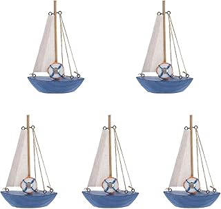 EXCEART Wooden Sailboat Ornament 5pcs Boat Model Wood Home Decor Vintage Model Beach Decorations for Home Ornament Sail Sailing Adornment Wooden Rope Indoor Office