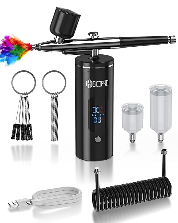 SICOPRO Airbrush Kit, Cordless Airbrush for Nails, Air Brush Kit With Air Compressor for Models/Shoes/Cakes/Hair, Air Brush Guns For Painting by SICOPRO - Used condition - US$31.00
