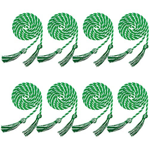 Image of Trounistro 8 Pieces Graduation Cords Yarn Honor Cords with Tassel for College Graduation Students (Green with White)