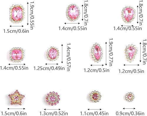 Miniatura 3 de 50 diamantes de imitación para coser, formas mixtas, diamantes de imitación de cristal rosa claro, gemas de cristal, parte trasera plana mental con