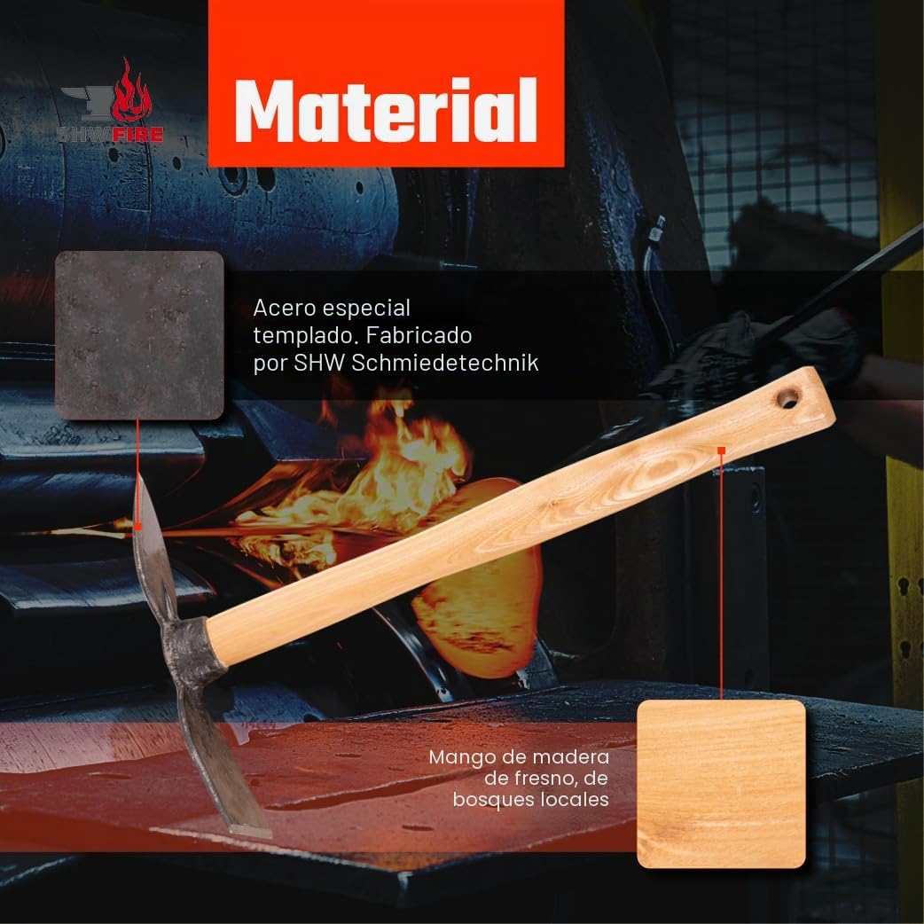 Azada de mano, azada forjada estable para el jardín, hoja ancha y corazón, mango ergonómico corto de 40 cm de SHW-FIRE