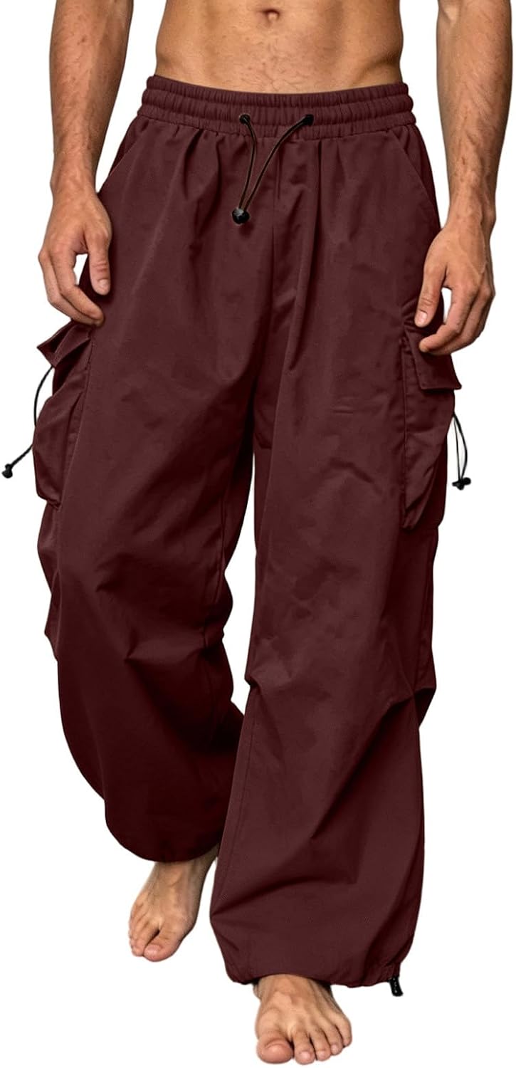 Men's Loose Fit Drawstring Y2K Baggy Parachute Cargo Pants