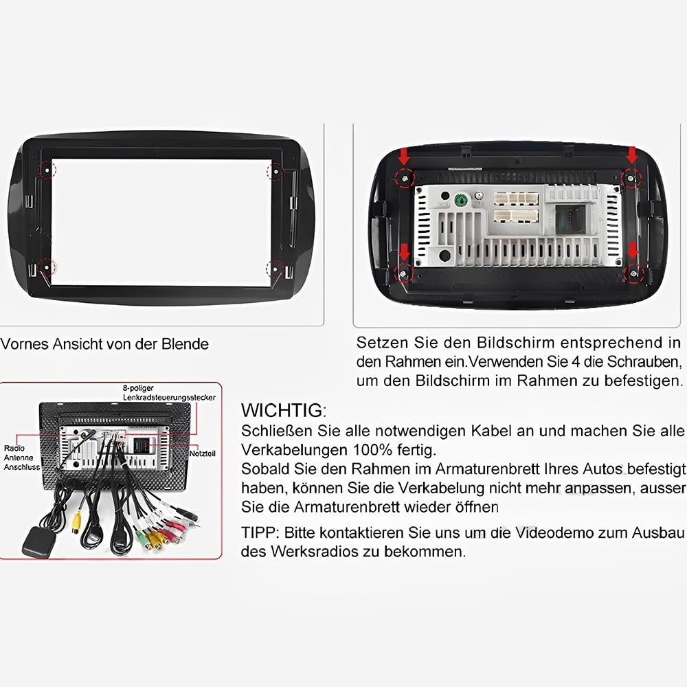 Autoradio Android da 9 pollici per Mercedes Smart Forfour Fortwo 453 2014-2022, schermo touch screen wireless, Radio Fortwo 453 Bluetooth Carplay Android Auto 2 DIN con telecamera di retromarcia