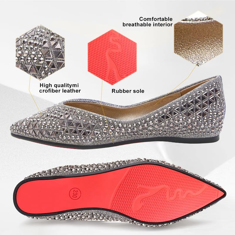 Women's Pointed Rhinestone Flat Shoes Wedding Comfortable Soft Memory Foam Insole Flat Shoes for Women Comfortable Dress Shoes 7.5 Golden4