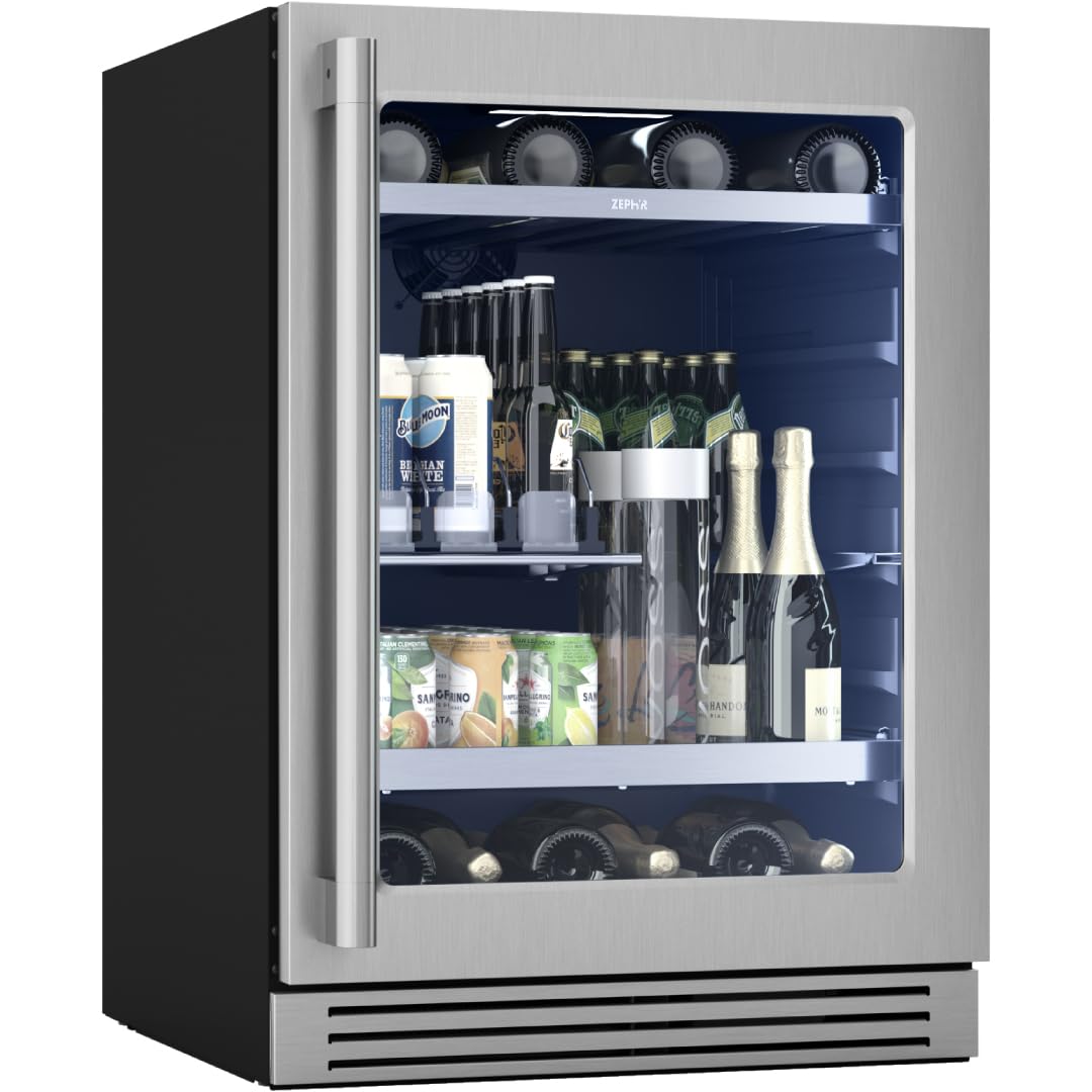 - Zephyr 24" Wine Fridge & Beverage Refrigerator Single Zone Under Counter - Mini Wine Cooler Cellars Small Beer Fridge Cabinet Drink Chiller Freestanding Wine Beverage Cooler, 7 bottles,112 cans
