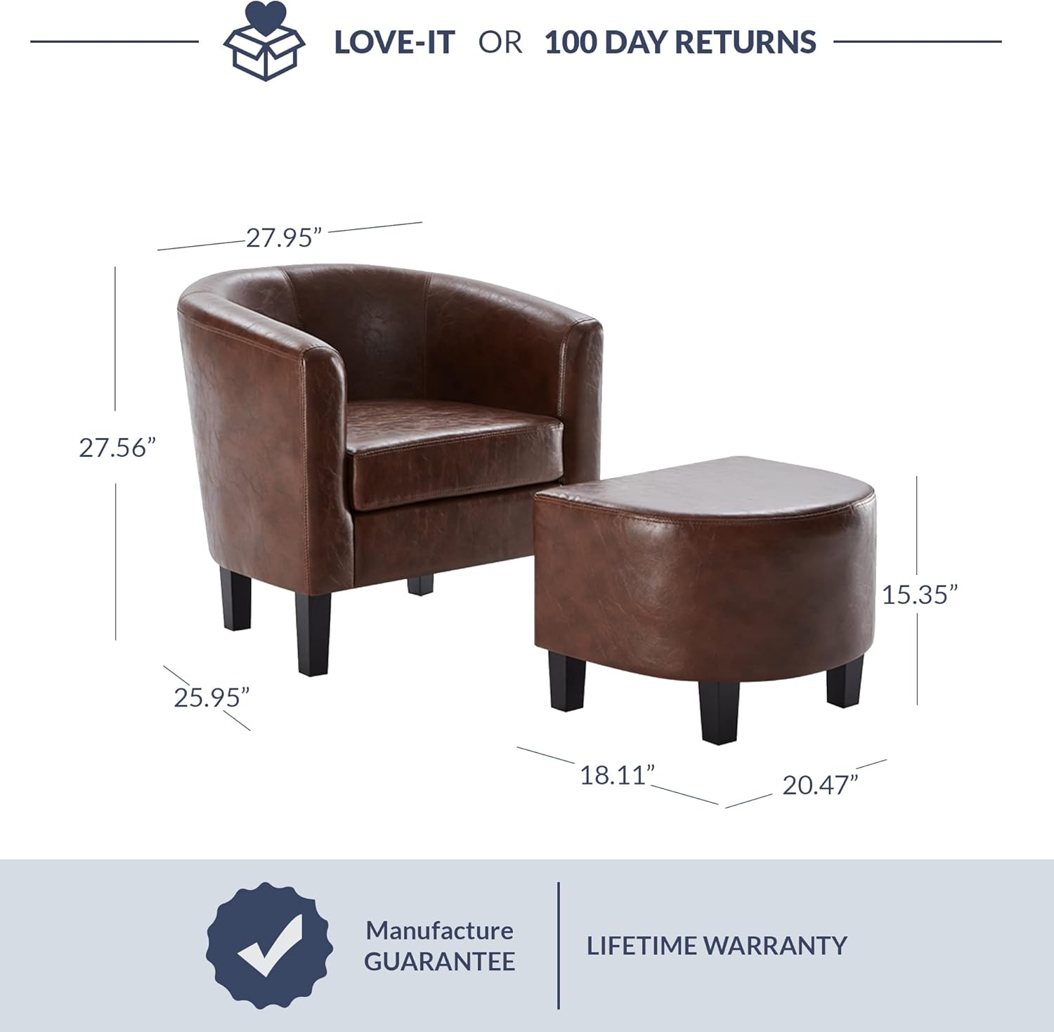 BELLEZE Modern Accent Club Chair with Ottoman Stylish Round Arms Curved Back Deep Barrel Design & Soft Cushion Linen Fabric Upholstery in Print Script - Lydia (Butterfly White) : Home & Kitchen