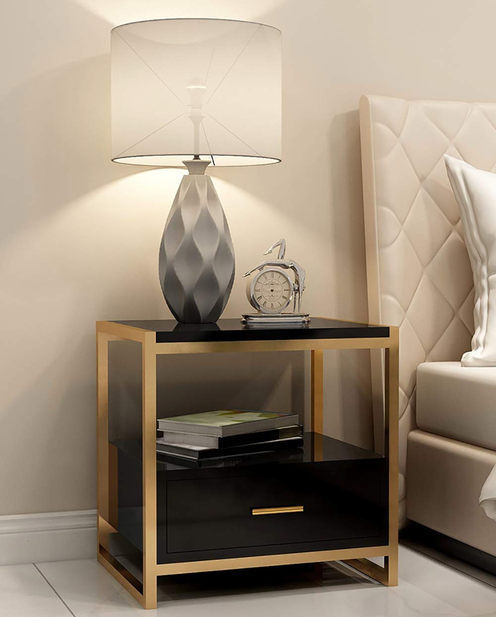 ZXFDM Vintage Bedside Table with Drawer, 2-Tier Side Table for